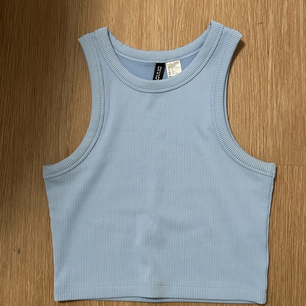 Divided Light Blue Ribbed Tank Top